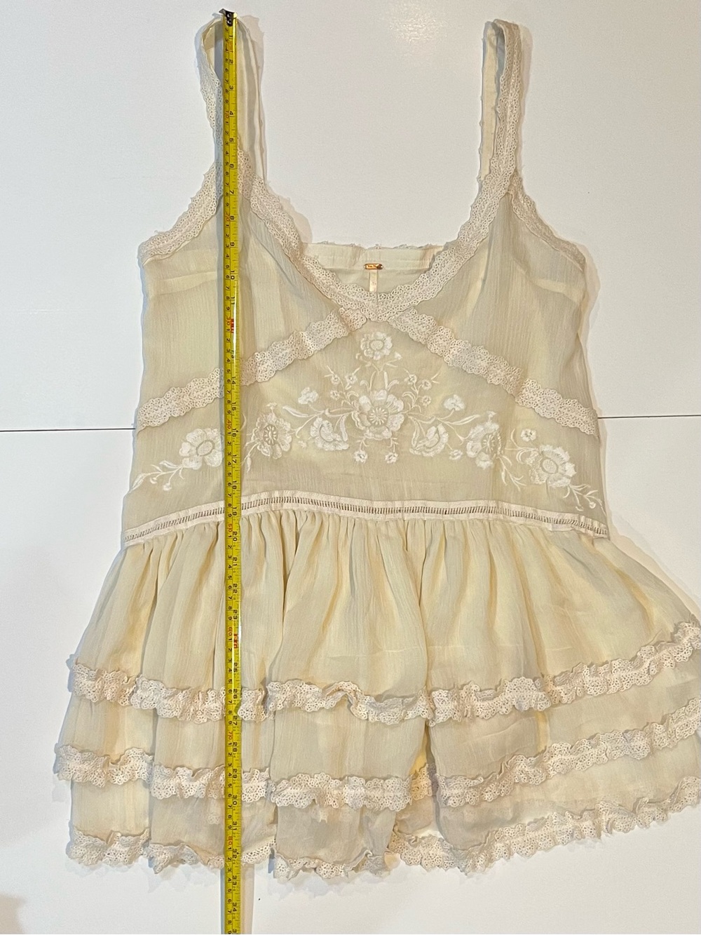 Free People Quiet Breeze Mini Dress in Cream featuring embroidery and ruffles L - Picture 9 of 14